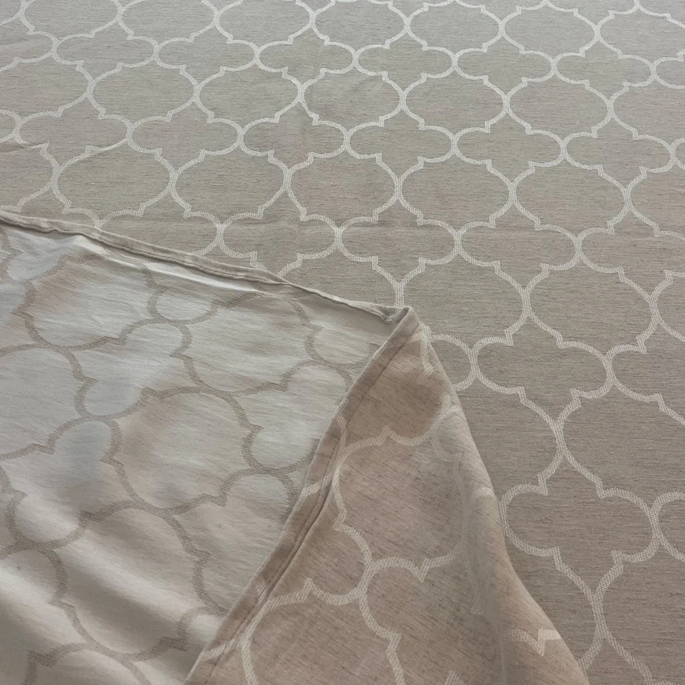 Linen Tablecloth with Cream Geometric Pattern, 54x120”